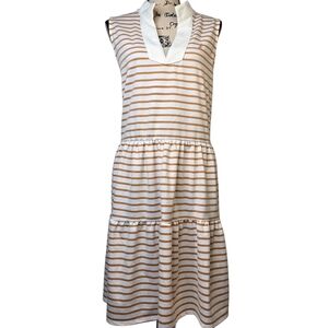 Nautica Knit Dress Women's XL Tiered Almond Ivory Stripe Pockets